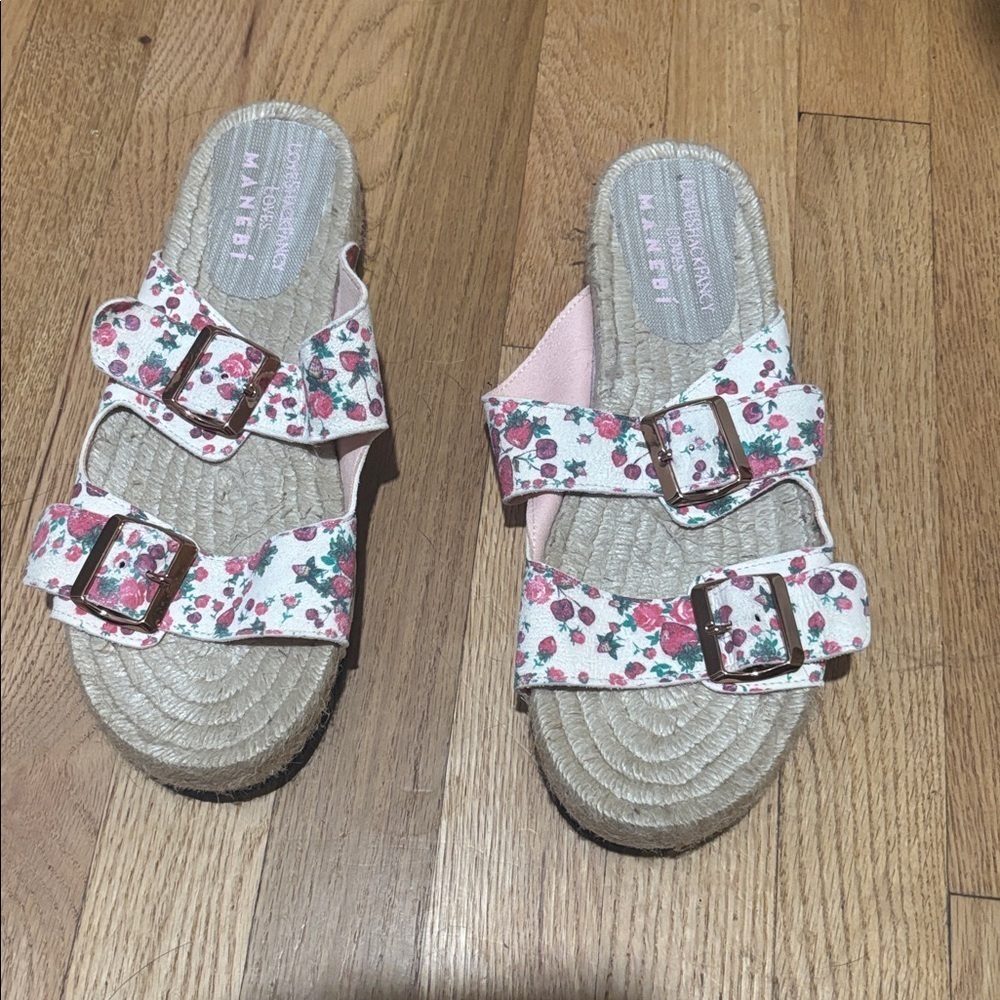 LOVESHACKFANCY x MANEBI espadrille floral berry sandals size 9.5
